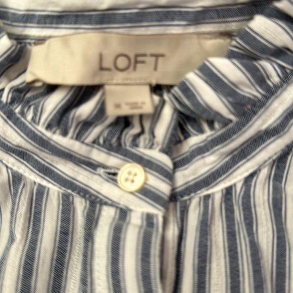 LOFT Ruffle Banded Collar Blouse. Blue Stripes. Size M. - Picture 2 of 5